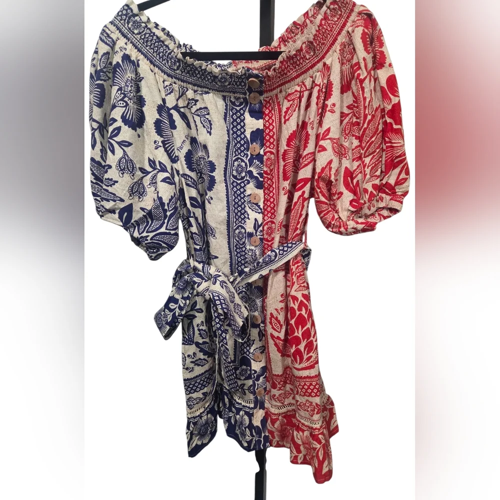 Farm Rio Mixed Pinapple Garden Off-Shoulder Mini Dress. XS - Picture 3 of 6